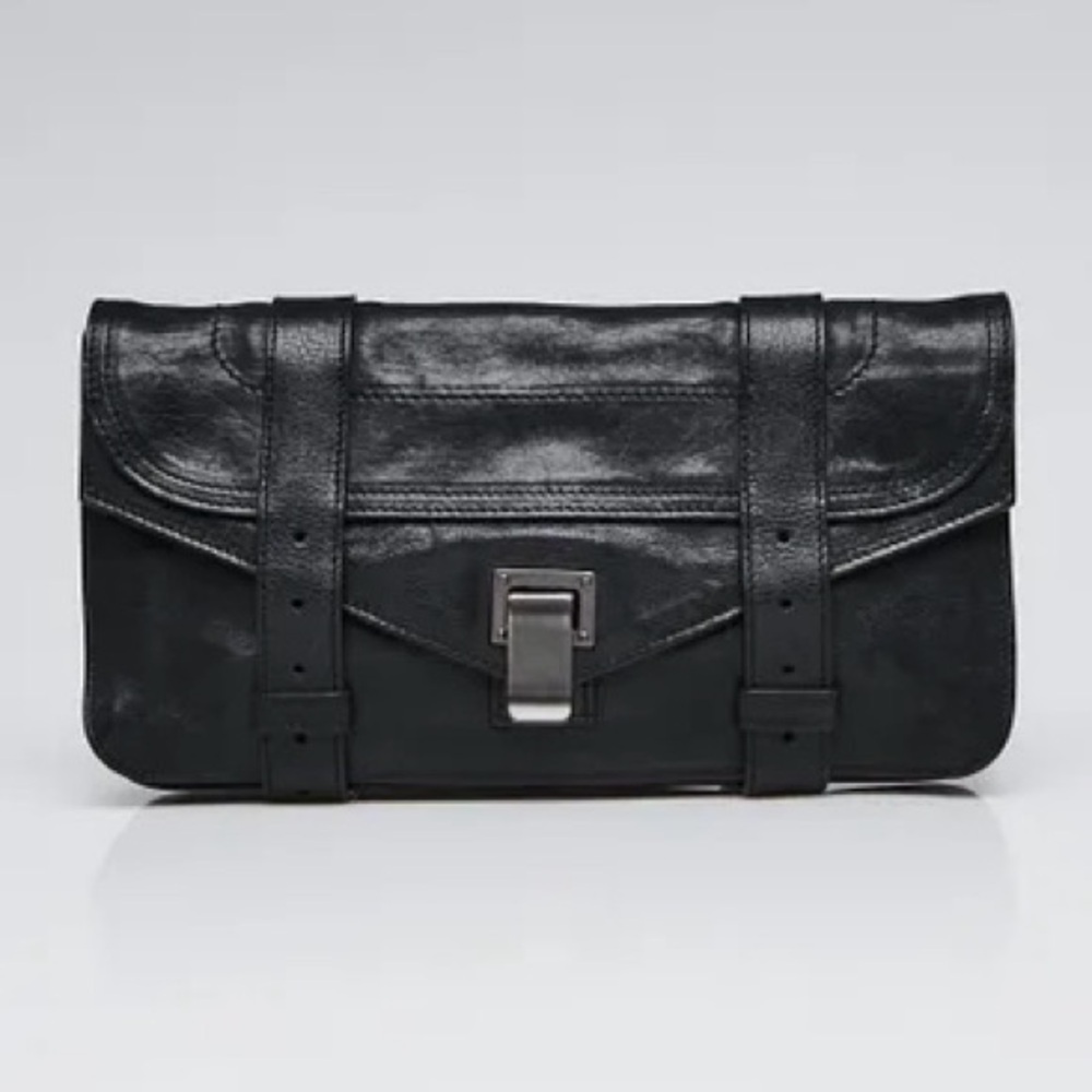 Proenza Schouler PS1 Lamb Leather Moto Clutch in Black
